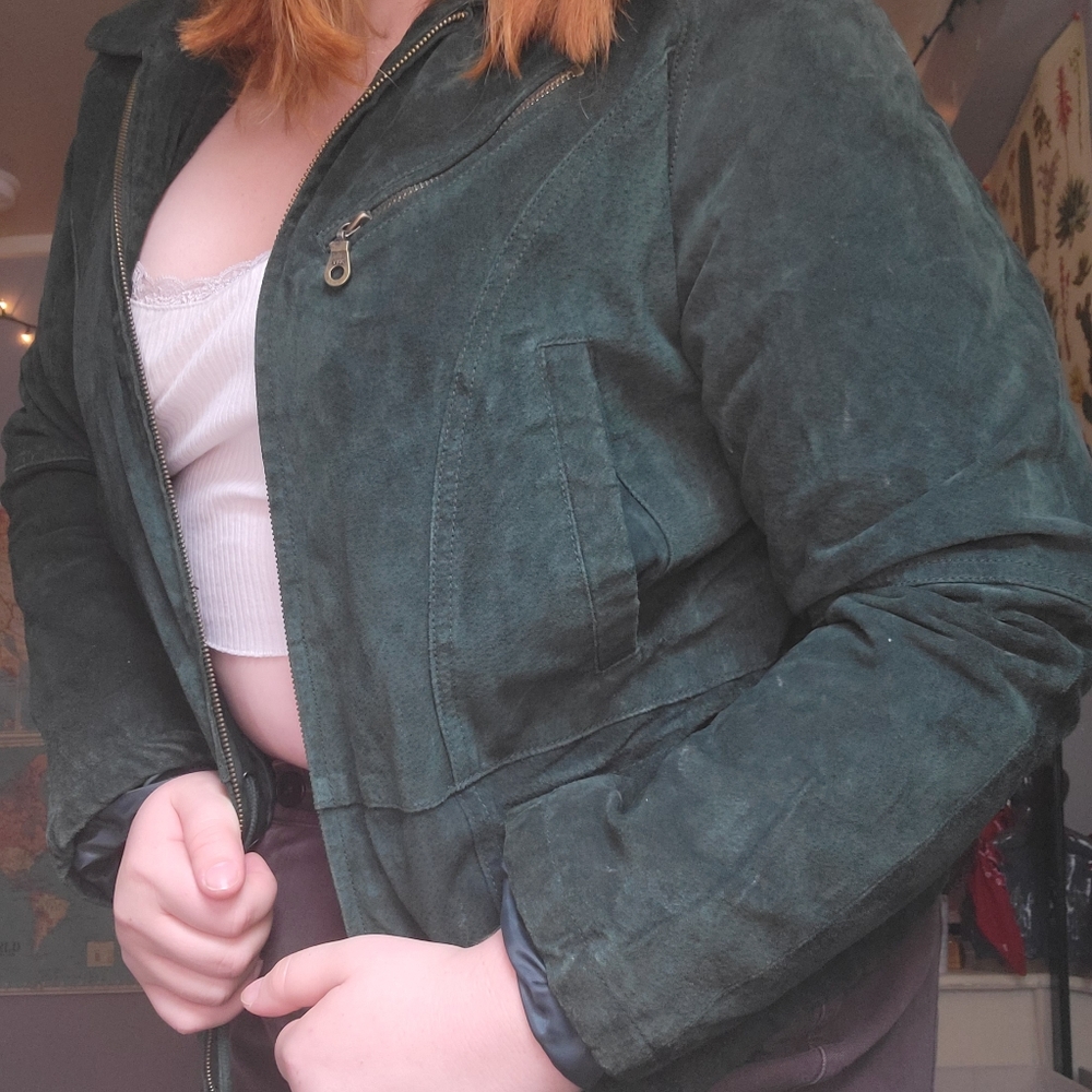 Vintage green genuine leather jacket